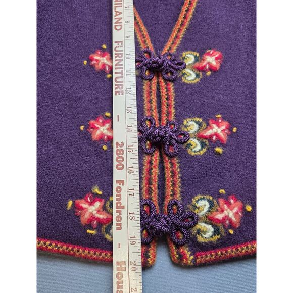 Vintage Womens Large Herman Geist Wool Cardigan Sweater Purple Hand Embroidered‎ - Picture 5 of 7
